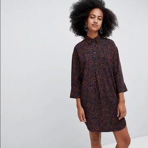 Monki hand drawn flower print shirt dress in navy